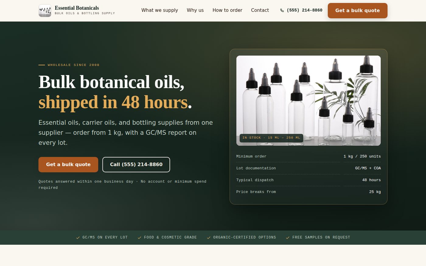 Essential Botanicals redesigned homepage