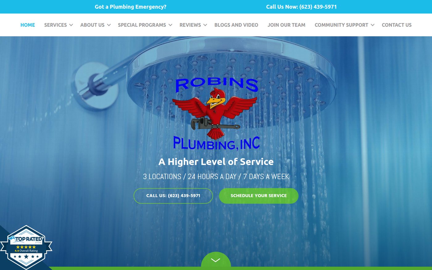 Robins Plumbing original homepage